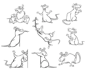 Rolgordijnen Vector Illustration of a Cute Cartoon Character Rat for you Design and Computer Game. Coloring Book Outline Set  © liusa