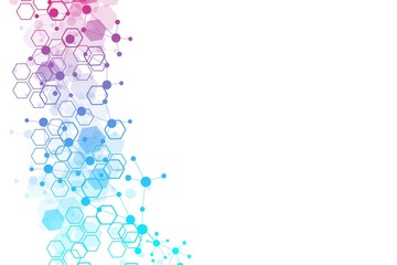 Modern futuristic background of the scientific hexagonal pattern. Virtual abstract background with particle, molecule structure for medical, technology, chemistry, science. Social network vector