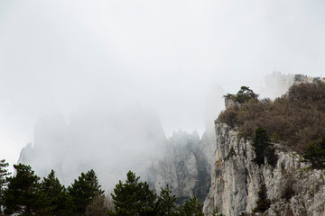 Mount Ai-Petri in the morning fog, Crimea.