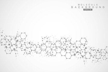 Structure molecule and communication. Dna, atom, neurons. Scientific concept for your design. Connected lines with dots. Medical, technology, chemistry, science background. Vector illustration.