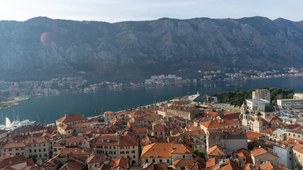 Fototapeta na wymiar Top view of the old and new city of Kotor in Montenegro