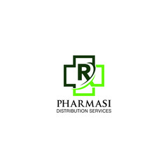 flat logo initial R, X and plus lines for pharmaceutical design logo with green color