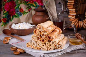 Delicious pancakes. Thin pancakes. Russian bliny