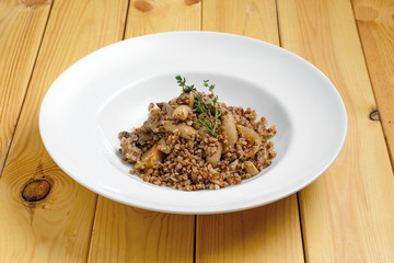 Boiled buckwheat with marinated mushrooms