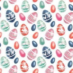 watercolor illustration - seamless pattern of easter eggs