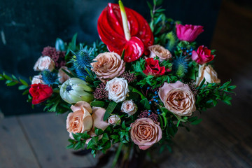 Fototapeta na wymiar roses, peonies, Ranunculus, buttercups, flowers, wedding, bouquet