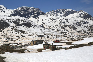 Alpine scenery of Bernina Pass at Poschiavo in Switzerland.