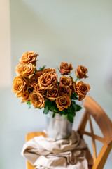 Rose color toffee in a vase. Large beautiful bouquet of flowers