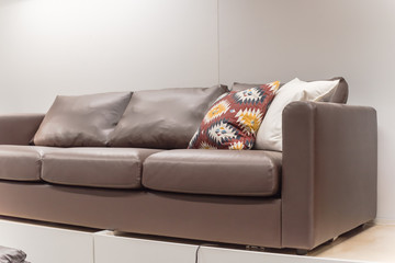 Leather sofas and couches at furniture and home furnishing store in America