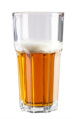 Pint glass half empty isolated on a white background.