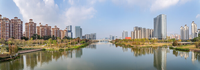Cityscape panorama of Nansha District, Guangzhou, China