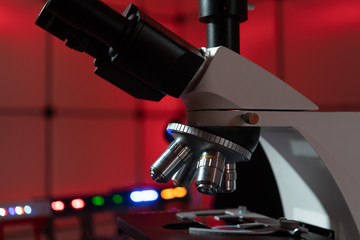 professional microscope in biological laboratory