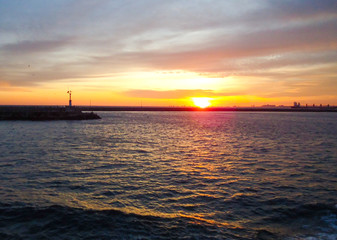 Fototapeta na wymiar sunset on sea, Istanbul Bosphorus and Marmara sea