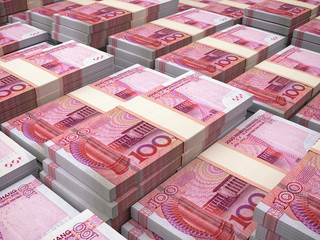 Chinese currency. 100 Chinese renminbi background. Macro