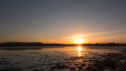 Sunset at Clontarf seafront, on the north side of Dublin City, Ireland.