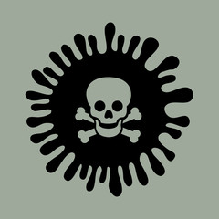 Dangerous virus is causing death. Deadly illness and disease cause by organism and microorganism. Skull and bones as symbol and sign of fatal health problem. Vector illustration.