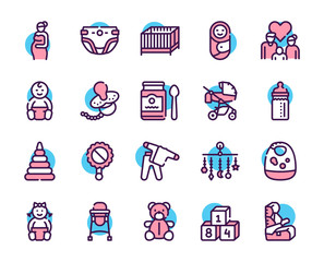 Birth of a child color linear vector icons set. Editable stroke.