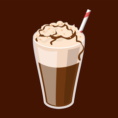 Coffee frappe in a glass vector isolated. Red straw in a tasty