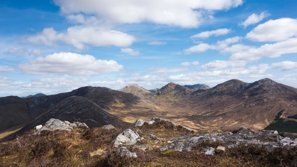 View of the Twelve Bens mountain range from Diamond Hill in Connemara National Park, County Galway, Ireland.
