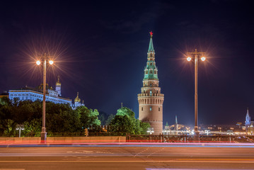 Naklejka na ściany i meble Tower of the Moscow Kremlin. Night view