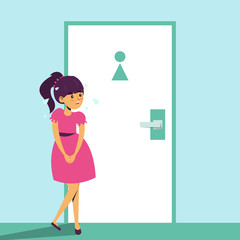 Child standing at the toilet door and want to pee.