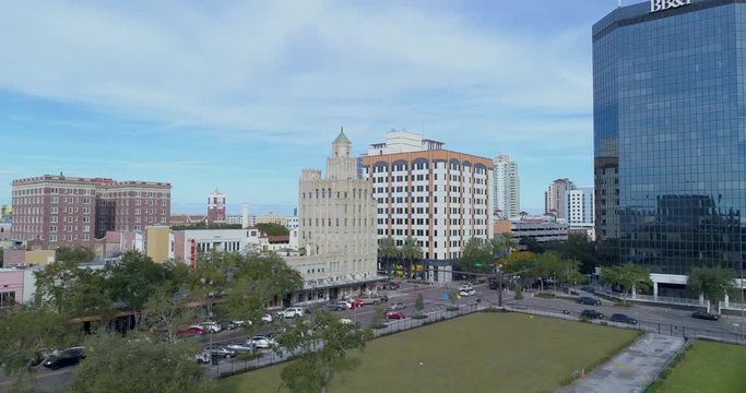 4K Aerial Video of Snell Arcade, Princess Martha Hotel, Kress Drug Store and BB&T Bank Building in Downtown St Petersburg, FL