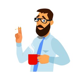 Anxious hispanic man at work as employee with laptop computer, looking at monitor and smoking electronic cigarette as an anti-stress remedy. Ex-smoker using e-cigarette to vape instead of smoking.