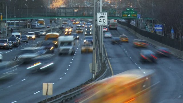 New York expressway with car traffic high shot timelapse