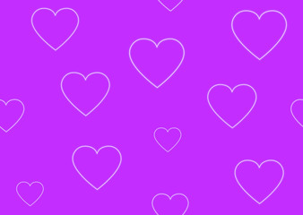 Glowing white neon hearts vector seamless background. Happy Valentines Day, Love, Wedding pattern with luminous hearts in pink color.