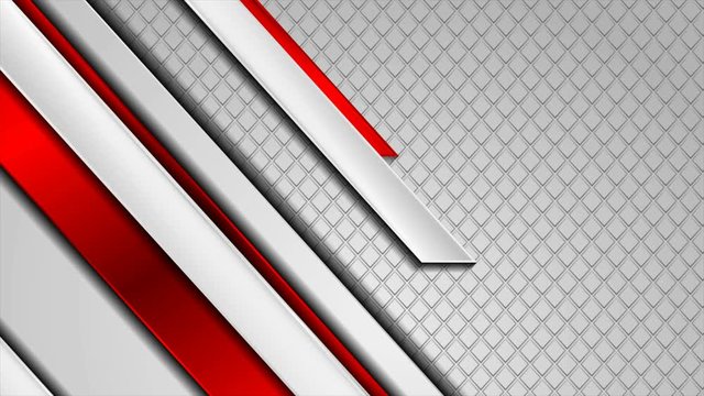 Bright red and grey abstract tech geometric motion background with glossy stripes