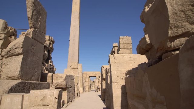 Karnak Temple in Luxor, Egypt. The Karnak Temple Complex, commonly known as Karnak, comprises a vast mix of decayed temples, chapels, pylons, and other buildings in Egypt.