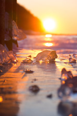 ice and snow at sunset
