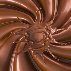 Close up of dark chocolate splash background, 3d illustration.