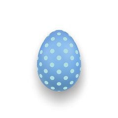 Easter egg 3D icon. Blue color egg, isolated white background. Bright realistic design, decoration for Happy Easter celebration. Holiday element. Shiny pattern. Spring symbol. Vector illustration