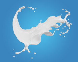 milk splash isolated on background, liquid or Yogurt splash, Include clipping path. 3d illustration.