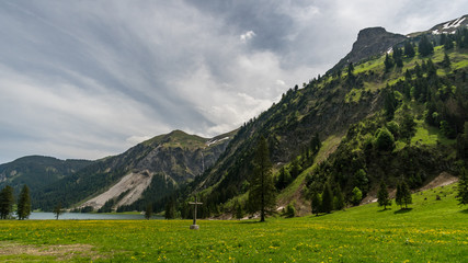 Fototapeta na wymiar Adventurous hike in the Tannheimer Tal