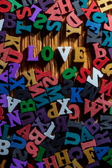 Inscription love made of wooden letters