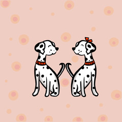 Obraz premium Color vector illustration animals dogs dolmatins for Valentine day.