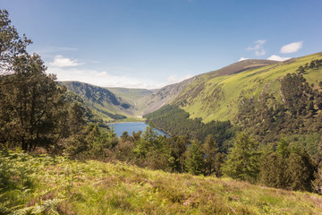 View looking down on the Upper Lake at Glendalough National Park in County Wicklow, Ireland.