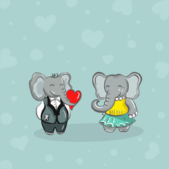 Color vector illustration of animal elephants for Valentine day.