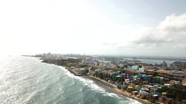 San Juan City Waterfront, Puerto Rico. Aerial View on La Perla Neighborhood, Castillo De San Cristobal and Skyline