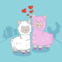 Obraz na płótnie Canvas Color vector illustration of animal llamas for Valentine day.