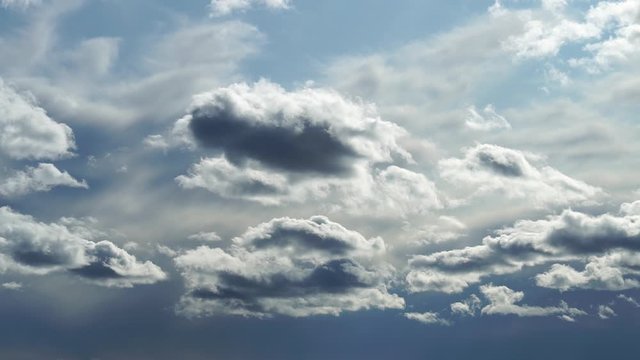 Only sky. Beautiful panorama of contrast blue sky with white clouds. Relaxing view of moving transforming clouds. Full HD Time Lapse