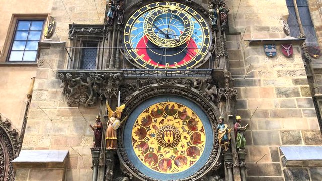 Prague astronomical clock Orloj on City Hall tower, Czech Republic, 4k footage video