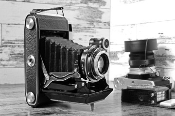 Vintage film cameras and photo exposure meter