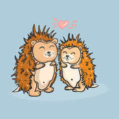 Color vector illustration of animal hedgehogs for Valentine day.