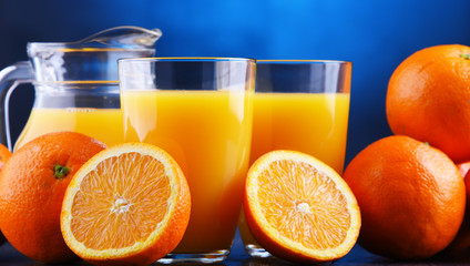 Glasses with freshly squeezed orange juice