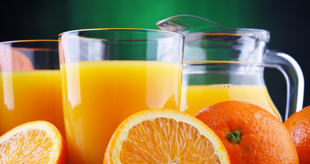 Glasses with freshly squeezed orange juice