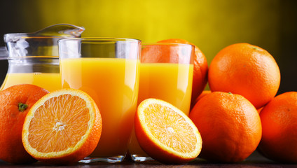 Glasses with freshly squeezed orange juice
