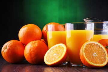 Glasses with freshly squeezed orange juice
